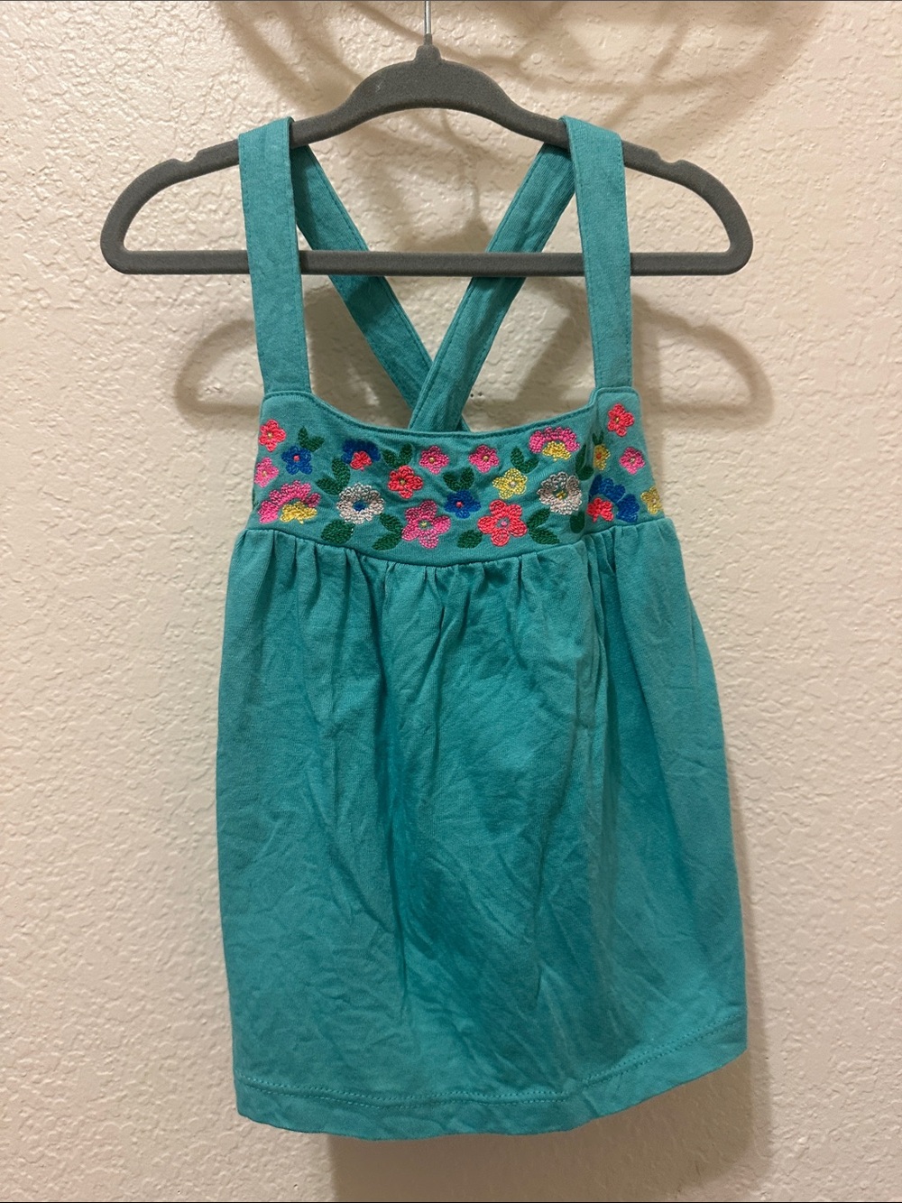 Mini Boden Teal Embroidered Floral Crossback Tank